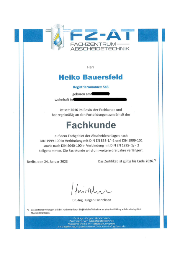 Fachkunde Abscheideranlagen